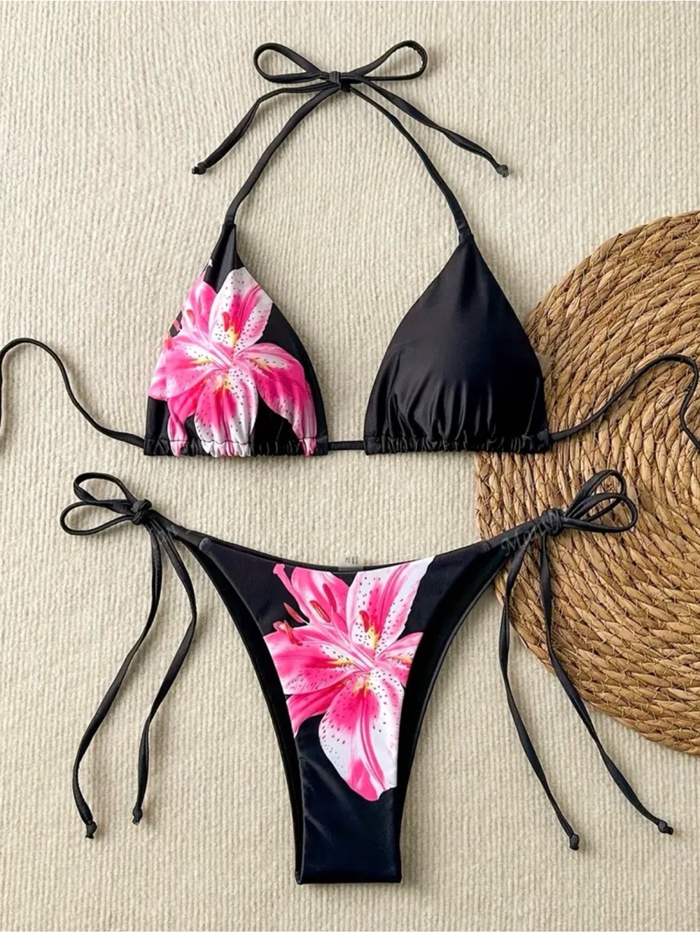 Stunning NWT Pink Lily Floral Tie-Side Bikini Set